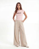 Tally Weijl beige wide leg trousers front model view