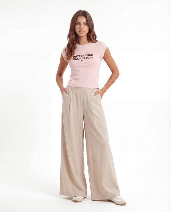 Tally Weijl beige wide leg trousers front model view