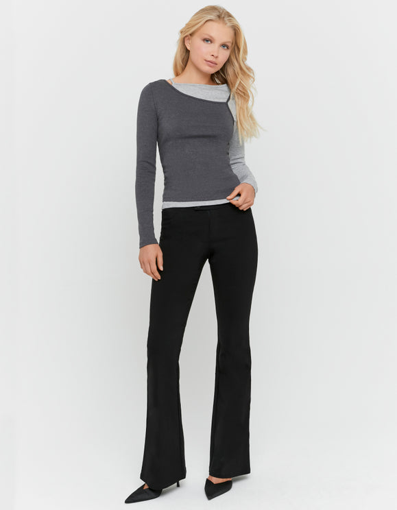Tally Weijl Black Flare Trousers worn by model, front view