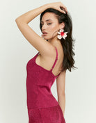 Tally Weijl pink knit tank top worn by model in angled side view