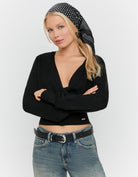 Tally Weijl Black Wrap Knit Jumper worn by model, front view