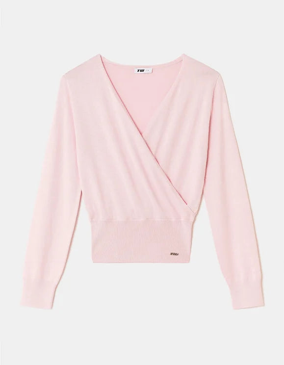 Tally Weijl Pink Wrap Knit Jumper, front flat lay view