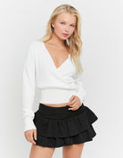 Tally Weijl White Wrap Knit Jumper worn by model, front view