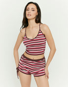 Tally Weijl Pink Striped Knit Shorts worn by model, front view