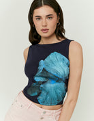 Tally Weijl Blue Floral Print Top worn by model, front view