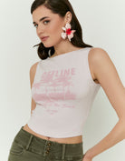 Tally Weijl Pink Printed Cotton Top worn by model, front view