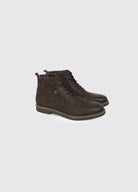 Dubarry Stetson men's boot in cigar, angled side view showing lace - up leather upper and contrast sole stitching