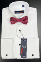 Boys white tuxedo shirt styled with bow tie