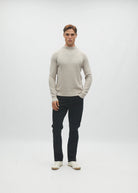 Diesel Daxton Sweater Beachcomber light grey knit, front view with hand in pocket