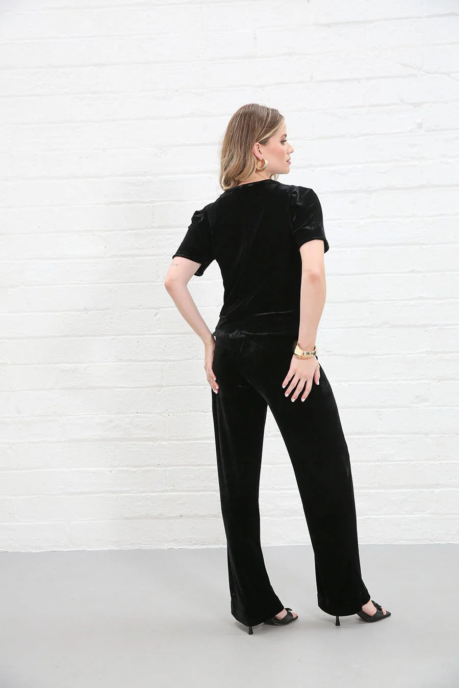 Rant & Rave Matilda Velvet Top Black worn by model, back view