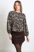 Rant & Rave Naomi Blouse in leopard, worn by model in a front model view