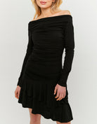 Tally Weijl Black Mini Dress worn by model, closer up view