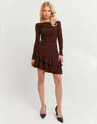 Tally Weijl Brown Mini Dress worn by model, full front view