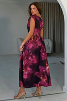 Girl In Mind Betty plum floral skater midi dress, back model view