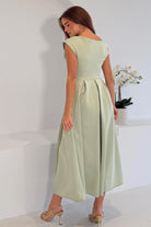 Girl In Mind Betty asymmetric neckline skater midi dress in sage, back model view