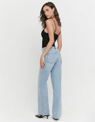 Tally Weijl Blue Low Waist Straight Jeans worn by model, back view