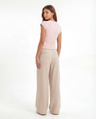 Tally Weijl beige wide leg trousers back model view