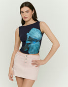 Tally Weijl Blue Floral Print Top worn by model, back view