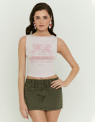 Tally Weijl Pink Printed Cotton Top worn by model, back view