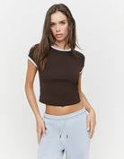 Tally Weijl Brown Basic T Shirt worn by model, front view 2