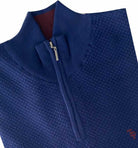 Close-up of the Tom Penn Royal Waffle Knit texture, collar and quarter zip