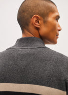 Diesel Tully Half Zip sweater back view showing ribbed collar and stripe detail, worn by model