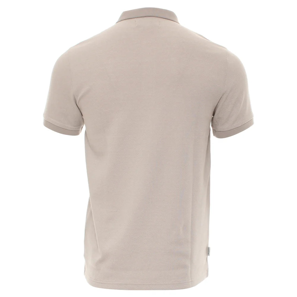 Kenrow Brett Polo in putty, back view showing plain textured fabric and collar.