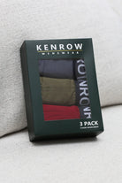 Kenrow Cole Boxer Multi 3 pack showing red, olive green, and navy boxer briefs