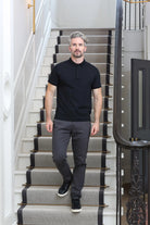 Kenrow Jett Chino Grey worn by model walking down stairs, front view