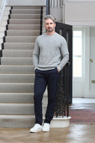 Kenrow Jett Chino Navy, full - length front view worn by model with hands in pockets