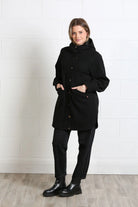 Rant & Rave Joanna Coat in black, angled front model view