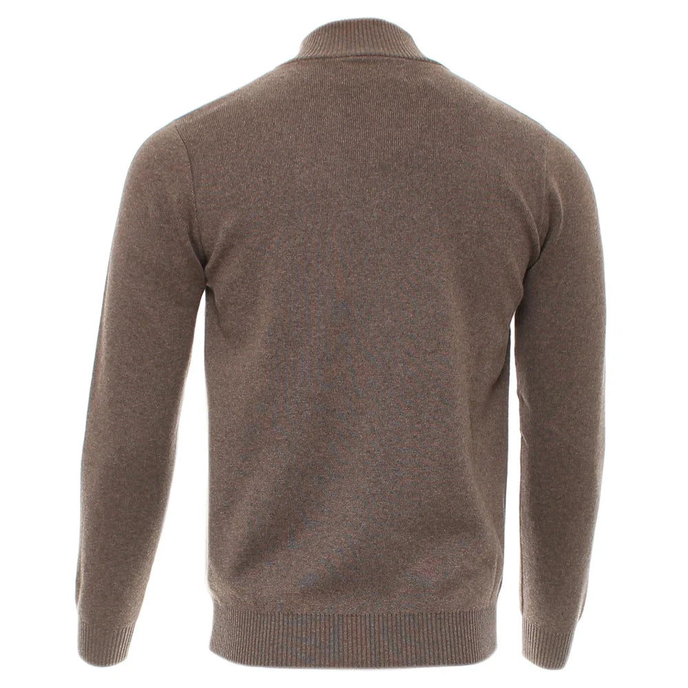 Kenrow Justin Half Zip Stone Melange sweater back view with ribbed hem