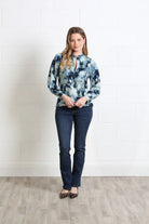Rant & Rave Leah Top in blue worn by model, straight front view