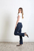 Rant & Rave Margaret bootcut jeans in mid blue, side model view