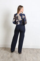 Rant & Rave Mia blue floral blouse worn by model, back view