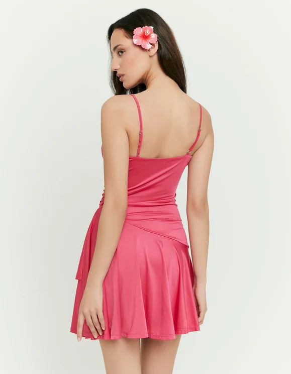 Tally Weijl pink mini dress worn by model, back view