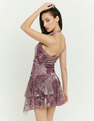 Tally Weijl printed mini dress in multi, back model view with halterneck and layered hem