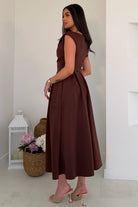 Girl In Mind Betty brown asymmetric midi dress back model view