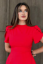 Girl In Mind Ami Tulip Sleeve High Neck Mini Red Dress RED detail view