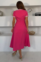 Girl In Mind Natalia beaded midi dress in pink, back model view