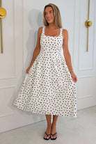 Girl In Mind Sharne polka square neck midi dress in polka, full front model view