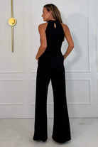 Girl In Mind Fifi halter tie jumpsuit in black, back view