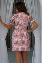 Girl In Mind Ami pink corded lace tulip sleeve mini dress, back view