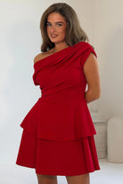 Girl In Mind Pippa double frill mini dress in red, angled front model view