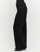 Tally Weijl black high waist wide leg jeans, side detail view