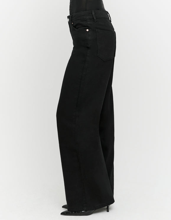Tally Weijl black high waist wide leg jeans, side detail view