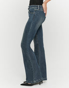 Tally Weijl Blue Flare Jeans worn by model, detail view
