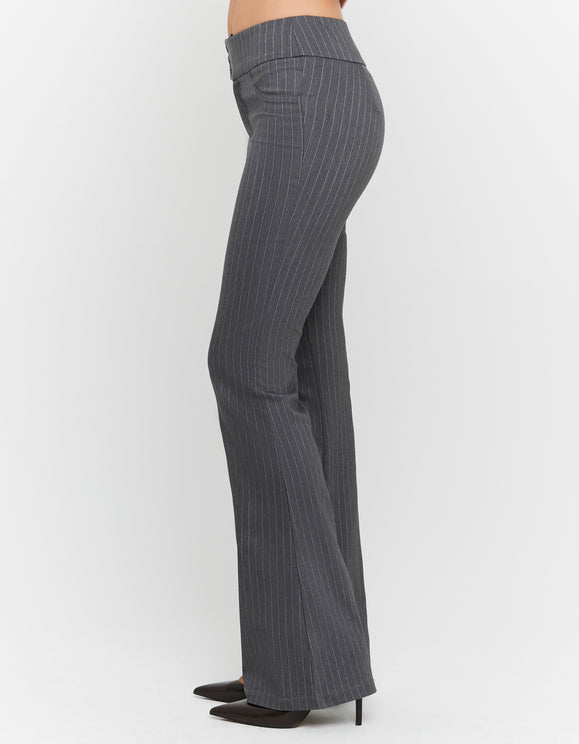 Tally Weijl grey striped flare trousers, side detail view