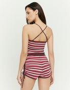 Tally Weijl Pink Striped Knit Crop Top worn by model, detail view
