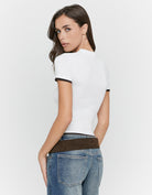 Tally Weijl White Cropped T Shirt worn by model, back view
